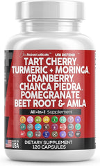 Clean Nutraceuticals Tart Cherry Extract Capsules with Turmeric Moringa Cranberry Chanca Piedra Celery Quercetin ACV Pomegranate L Selenomethionine - Uric Levels - 120 Ct