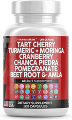 Clean Nutraceuticals Tart Cherry Extract Capsules with Turmeric Moringa Cranberry Chanca Piedra Celery Quercetin ACV Pomegranate L Selenomethionine - Uric Levels - 120 Ct