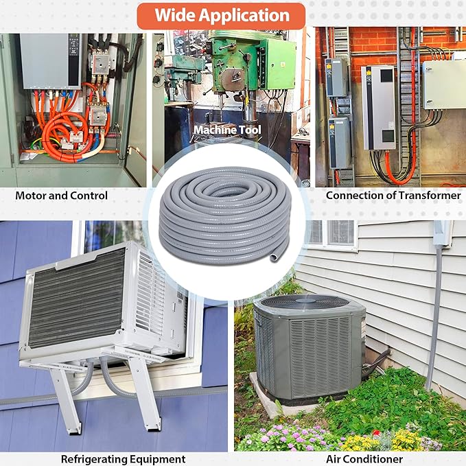 1/2" Liquid-Tight PVC Conduit Kit, 100ft with 10 Connectors, Grey, 5 Straight & 5 90-Degree Fittings, UL Certified, Flexible, Easy Installation, Multi-Application