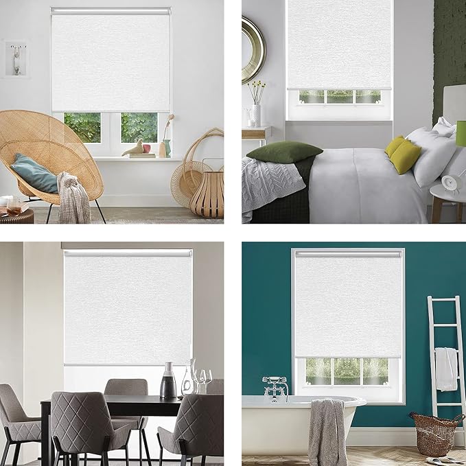 ALLBRIGHT 100% Blackout Roller Blinds Woven Shades with Striped Jacquard, Cordless Window Shades, UV Protection Fabric, Easy-Install for Indoor Home & Office, White, 47" W x 72" H