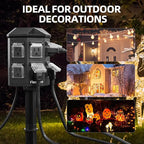 Outdoor Power Strip Timer Waterproof, Dusk to Dawn Light Sensor Countdown, 100FT Extension Cord, 6 Grounded Outlets for Halloween and Christmas Decorations, ETL Listed