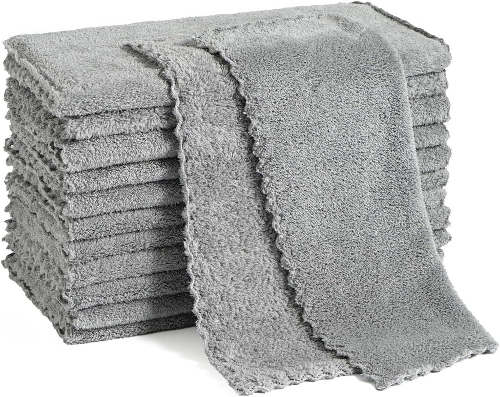 12 Pack Cleaning Cloth,Ultra Soft Absorbent Quick Drying Microfiber Cleaning Rags,No Scratches,Reusable,Washable,Lint Free Cleaning Towels for Kitchen,Window,Glass,car,11.8"×11.8"(Dark Grey)