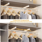 Cyclysio 96 Inch Closet Organizers and Storage, 8 FT Hanging Closet Organizer with 4 Adjustable Rods, Wardrobe Organizers with 3 Shelving Towers for 4-8FT Spaces(Cut-to-Fit), Gray