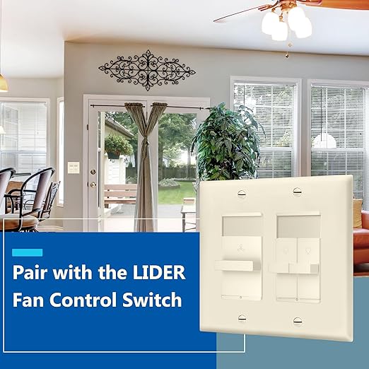 LIDER Combination Dual Dimmer Light Switch Control, 2 Sliding Light Controls, Single Pole, 400W CFL/LED, 600W Incandescent/Halogen, UL Listed, Wall Plate Included, Light Almond, 2 Pcak