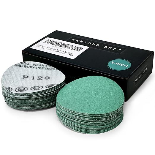 Serious Grit - 3-Inch 120 Grit Sanding Discs - Heavy-Duty Hook & Loop Film Discs - Sandpaper for Woodturning, Bowl Sanding & Power Tool Drill Attachment Sanding Pads - Pack of 50