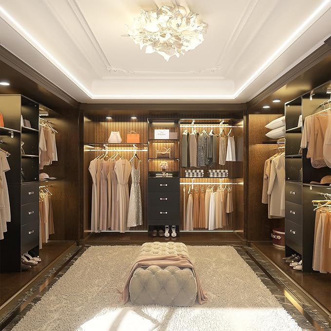 8FT Closet System, 96'' Closet Organizer System with 3 Hanging Rods, Wall Mount Bedroom Wardrobe with 3 Drawers Walk-in Closet, Adjustable Cloth Garment Rack from 5 to 8FT (Cut to Fit), Black