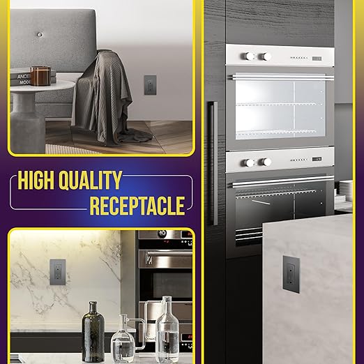 ENERLITES Elite Series Decorator Receptacle, Child Safe Tamper-Resistant Wall Outlet, Self-Grounding, Residential Grade, 15A 125V, 3-Pole, 3-Wire, UL Listed, 61501-TR-SG-10PCS, Space Gray, 10 Pack