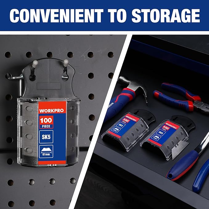 WORKPRO 200-Pack Utility Knife Blades with Dispenser, SK5 Steel Box Cutter, Standard Blades for Utility Knife Replacement