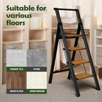 Taranta 4 Step Ladder, Portable Folding Ladder with Wide Pedal, Lightweight Aluminum Step Stool with Convenient Handgrip, 330 lbs Capacity Stepladder for Home, Office - BlackWoodgrain