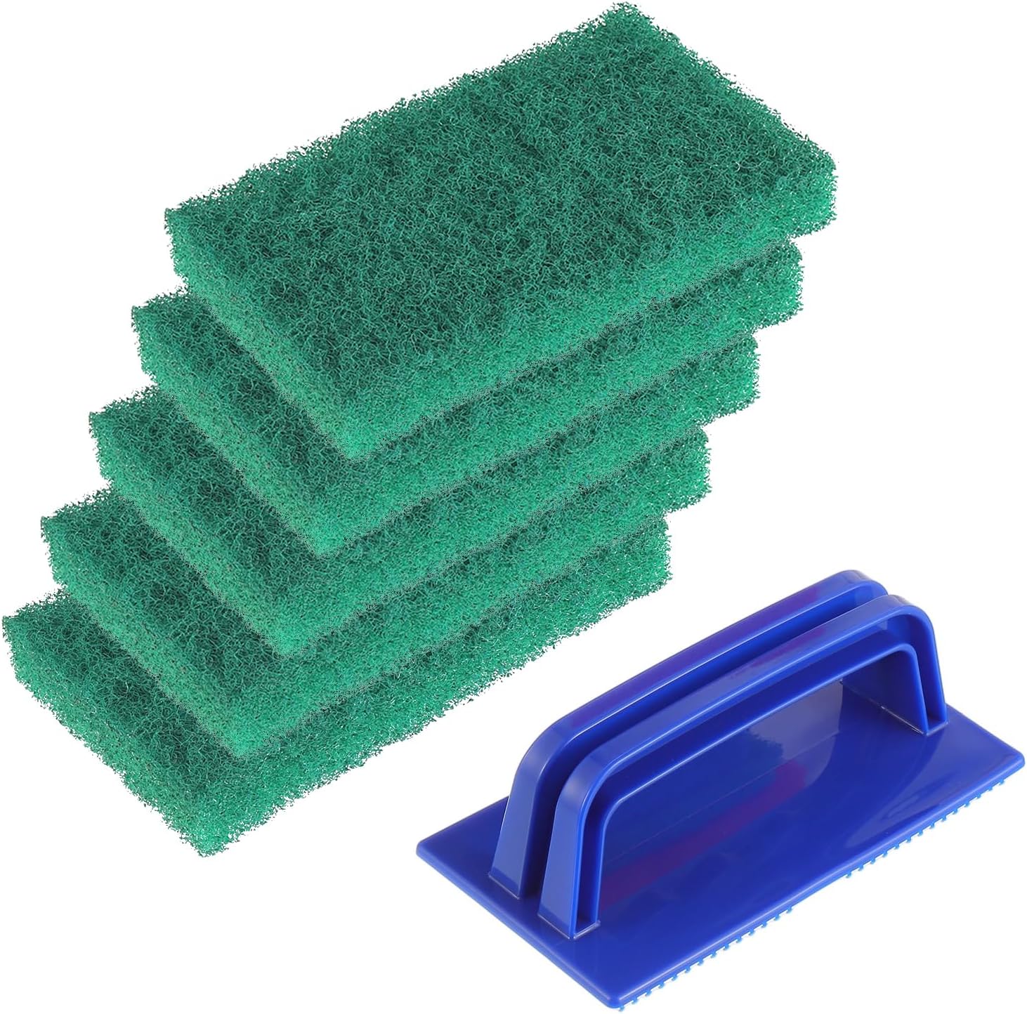 5 Pack Electric Cleaning Brush Pad Kitchen Bathroom Household Cleaning Pad Swimming Pool Wall Cleaning Brush Heavy Duty Griddle Scrubber Scouring Pad and 1 Pack Handle kit(Green)