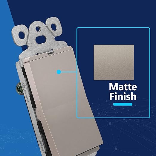 LIDER Minimalist Design Matte Finish Lighted Decorator Switch, Frameless Paddle Light Switch with Locator Light, Grounding Screw, 15A 125V, UL Listed, LS15-1P-NK, Nickel