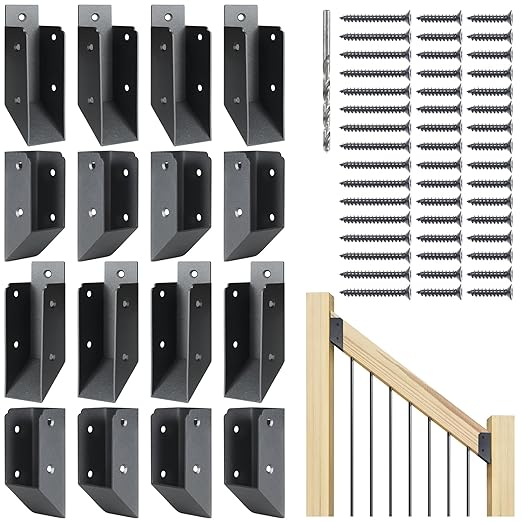 201 Stainless Steel 2" x 4" (1 ½" x 3 ½" Actual) Deck Railing 37.5°Stair Connectors, for Deck Railing Stair Handrail Connection Installation Deck Railing Bracket (8 Pair-Black)