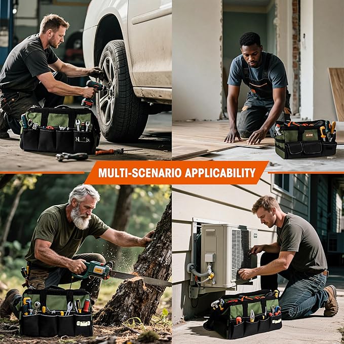 LLNDEI Heavy Duty Tool Bag, 15 Inch Portable Tool Organizer With 16-Pocket, Adjustable Strap & MOLLE System,Ideal Gift For Men & Fathers