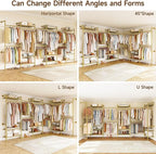 H6 Wall Mounted Closet System, Industrial Pipe Clothes Rack Clothing Racks with 6 Telescopic Rods & 3 Fixing Rods & 9 Shelves, Heavy Duty Closet Organizers and Storage in Wardrobe Closet (Gold)