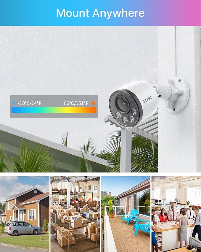 ZOSI 5MP 8CH Wired PoE Security Camera System with Audio, 4pcs Outdoor PoE Cameras, Night Vision, H.265+ 8 Channel 5MP 3K Home NVR with 1TB HDD for 24/7 Recording, No ISED is Provided