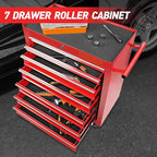 7 Drawers Rolling Tool Cart on Wheels, Multifunctional Metal Tool Storage Cabinet, Lock Tool Trolley Organizer Drawers Tool Box Tool Chest for Garage, Warehouse, Workshop, Repair Shop (RED)