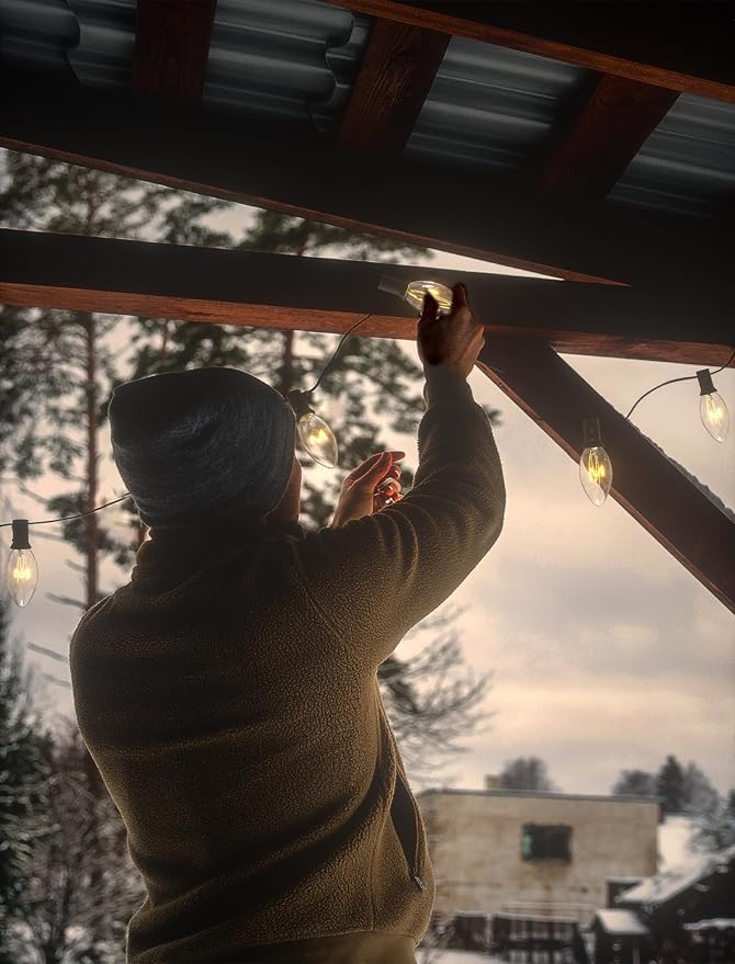 25 Pack C9 Replacement Bulbs, 7W Incandescent Clear Night Light Bulbs for Outdoor String Lights, Clear Christmas Bulbs for Porch, Patio, Garden, Wedding Decor, Warm White, E17 Intermediate Base