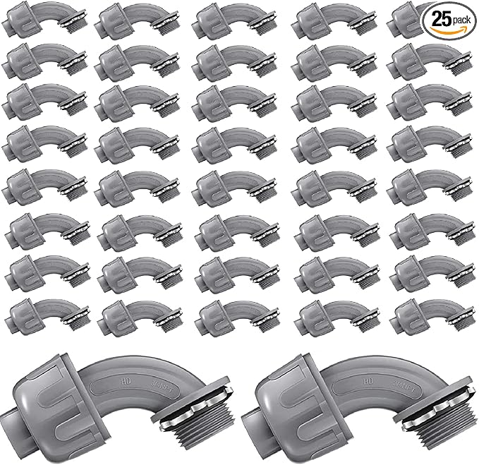 Liquid Tight Connector 3/4 Inch 90 Degree Non Metallic Flex Electrical Conduit Fittings, Electrical Conduit Connector Fitting for PVC Pipe Cable Home Kitchen (25 Pcs)
