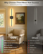 iThird Battery Operated Wall Sconce Set of 2: Rechargeable Wall Lights Wireless Sconces with Touch and Remote, 360° Rotate Magnetic Wall Scone Lighting Decor for Bedroom Living Room Hallway, 31.7Inch