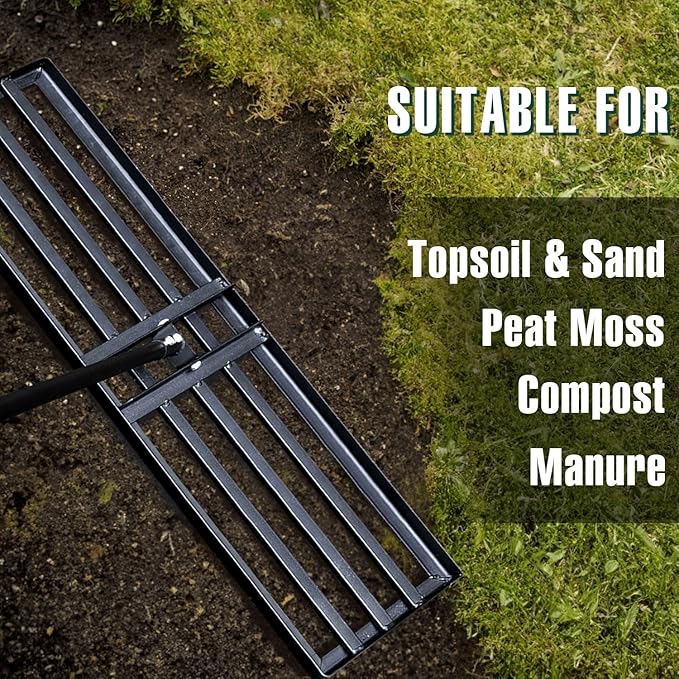 Jardineer Lawn Leveling Rake 36 Inches with 72 Inches Long Handle, Yard Leveling Rakes for Grass Soil, Lawn Leveler Rake Heavy Duty, Ground Dirt Leveler for Yard