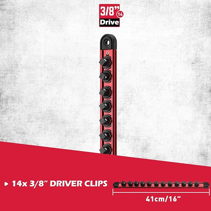 Magnetic Socket Holder Organizer Set: 3/8 Detachable Socket Trays Socket Organizer for Tool Box Drawer Holds 14-Piece Standard Size Sockets for Automotive Mechanic Garage(Red)