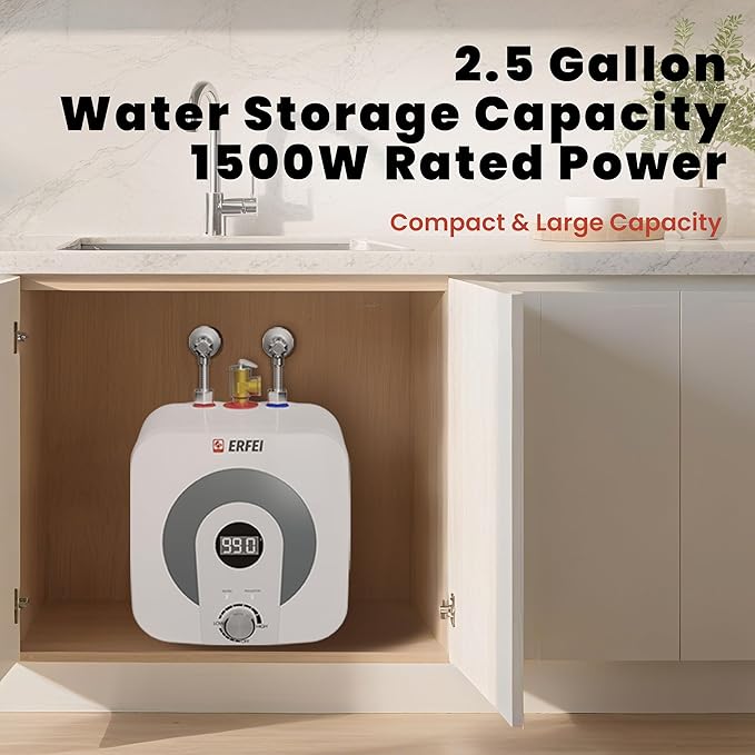 2.5 Gallons 110V 1500W Under Sink Instant Water Heater Mini Hot Water Heater Digital Display RV Hot Water Tank