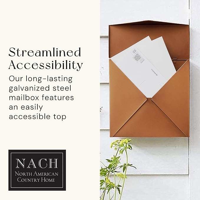 NACH Chicago Copper Extra Large Mailbox, Rust Resistant Large Mailboxes for Outside Wall Mount, Large Metal Mailbox, Wall Mount Mailbox, Extra Large Capacity Mailbox, 12 x 12 x 4.8 inches, MB-6301CP