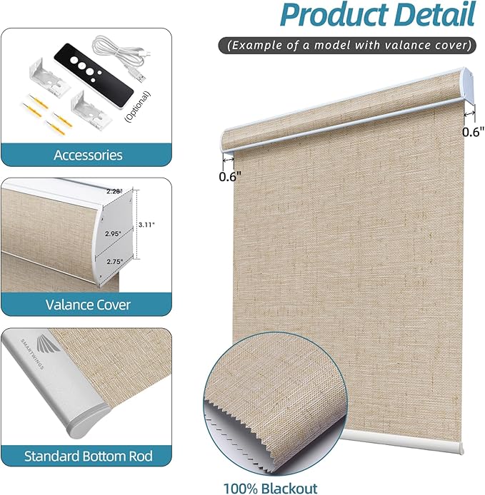 SmartWings Motorized Smart Blinds with Remote, Custom Automatic 100% Blackout Roller Shade Compatible with Alexa/Homekit/Google, Electric Smart Blinds for Indoor Windows, Linen Caramel