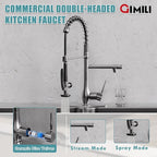 GIMILI Black Stainless Kitchen Faucet with Pull Down Sprayer, Single Handle High Pressure Kitchen Sink Faucet, Commercial Double-Headed Stainless Steel Kitchen Faucet