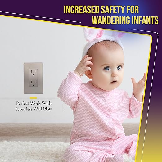 ENERLITES Elite Series Decorator Receptacle Outlet Child Safe Tamper-Resistant, Gloss Finish, Self-Grounding, 2-Pole, Residential Grade, 15A 125V, UL Listed, 61501-TR-NK-10PCS, Nickel (10 Pack)