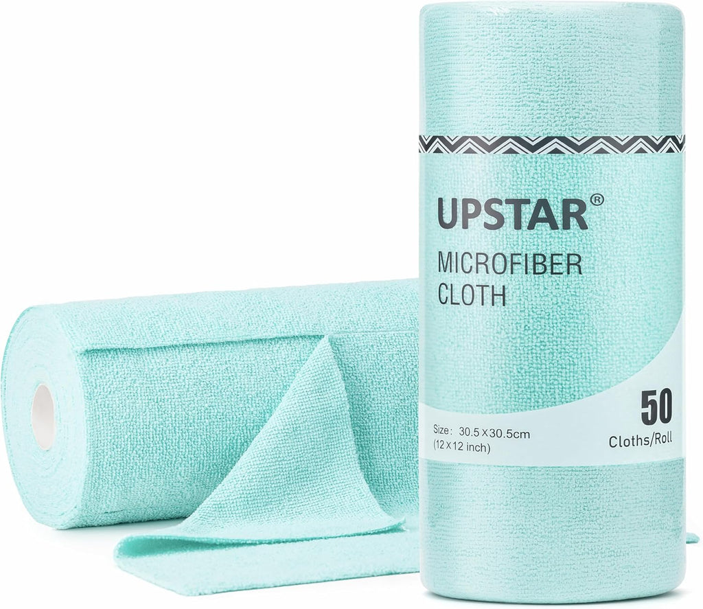 UPSTAR Microfiber Cleaning Cloth, Reusable Paper Towels Rolls, Cleaning Rags for Kitchen, Bathroom, Car, 12x12 inch, 50 Packs/Roll, Blue