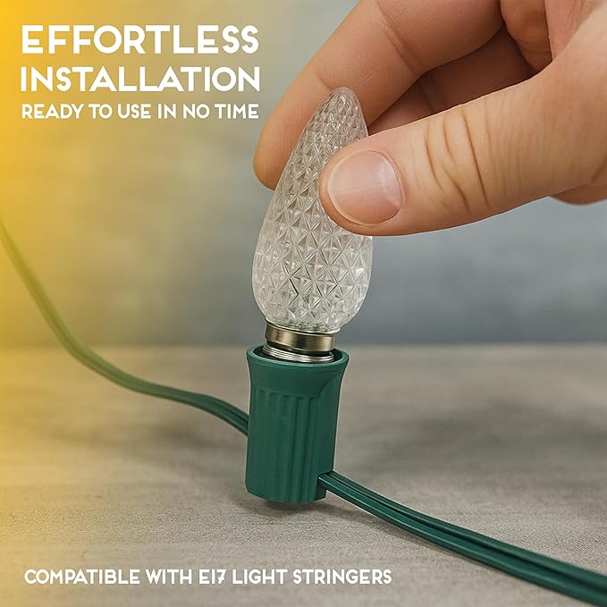 HLO Lighting Set of 25 Yellow C9 Faceted LED Christmas Light Bulbs for Indoor & Outdoor Use | Durable Replacement Bulbs