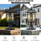 Outdoor Post Light 18.3" Waterproof Pole Light with Water Ripple Glass for Garden Patio Pathway E26 Socket