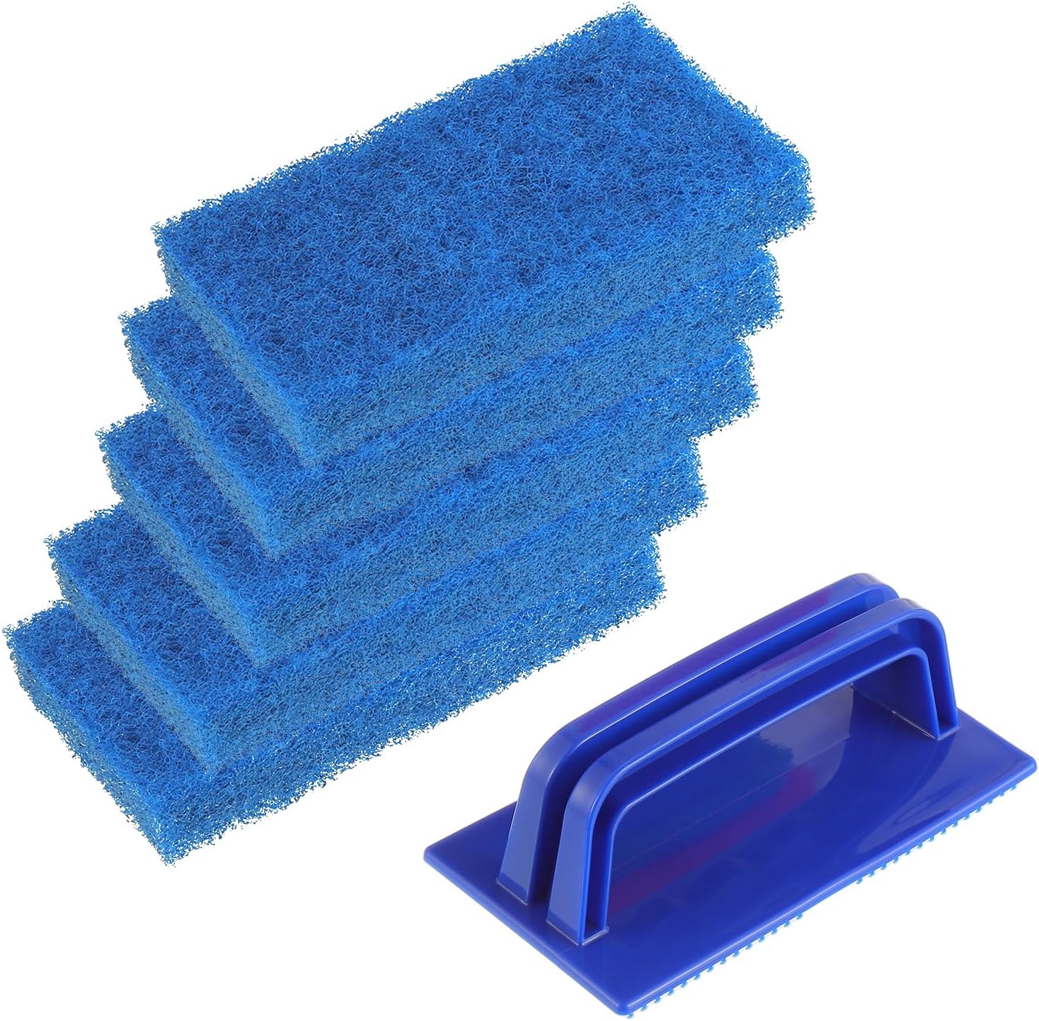 5 Pack Electric Cleaning Brush Pad Kitchen Bathroom Household Cleaning Pad Swimming Pool Wall Cleaning Brush Heavy Duty Griddle Scrubber Scouring Pad and 1 Pack Handle kit(Blue)