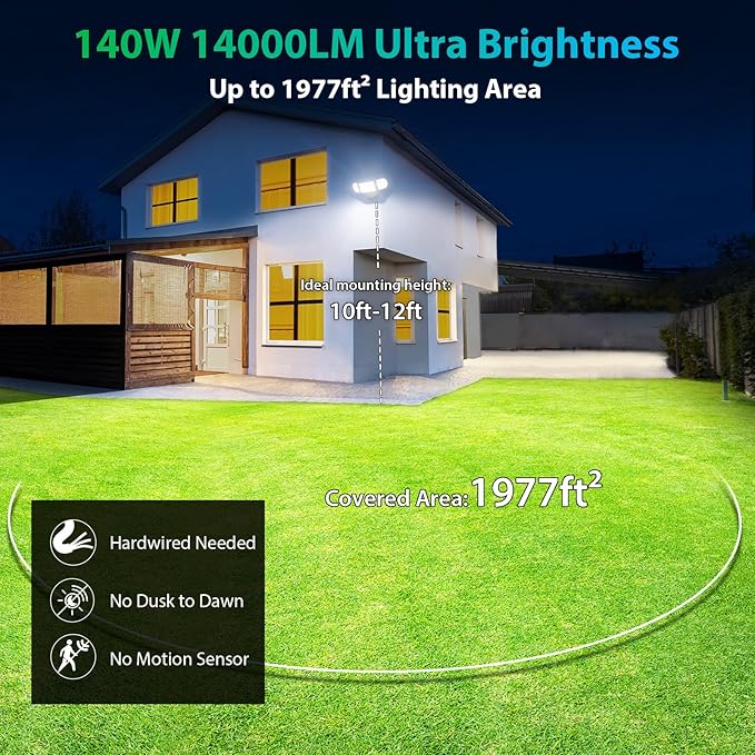 iMaihom 140W Flood Lights Outdoor, 14000LM Ultra Bright LED Flood Light Outdoor, 3 Adjustable Heads Security Lights, IP65 Waterproof Outside Flood Light, 6500K Floodlight for Yard Garage Court (White)