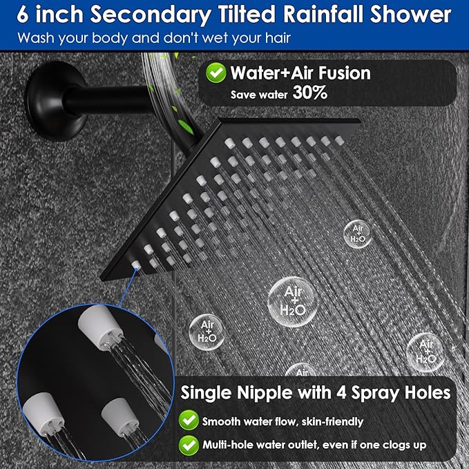 Enga Shower System Dual Shower Heads with 10+6" Dual Rain Shower Head with Handheld Spray for Two People, Wall Mount Shower Faucet Set with Valve Kit, Matte Black
