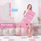 GameGem Pink 4 Step Ladder, Sturdy Foldable Ladder, Integrated 7.9Inch Wide Pedal and Anti-Slip Feet for Steady Support, Suitable for Kitchen, Closet, Indoor and Outdoor Use, 330Lbs Load