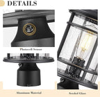 Emliviar 14.9 Inch Dusk to Dawn Outdoor Lamp Post Light, Black Pole Light Fixture with Photocell Sensor, Outdoor Post Lantern with Seeded Glass Shade, XE229P PC BK
