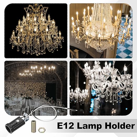 PATIKIL Candelabra Base Lamp Holder Light Socket, 10pcs UL Listed Keyless E12 Bulb Socket with 9.8" Wire Leads for E12 Incandescent LED Light Bulbs, 1.7" Tall