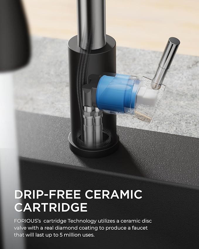 FORIOUS Kitchen Faucets with Pull Down Sprayer, High Arc Single Handle Classic Stainless Steel Sink Faucet 1 or 3 Hole, Suitable for Farmhouse Camper Laundry Rv Bar, Black Chrome