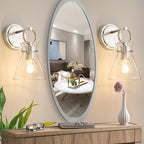 Wall Sconces 2 Pack Modern Vanity Light Fixtures for Bathroom Nickel Wall Mount Lighting Lamp Hardwired Farmhouse Wall Lights with 6 Inch Clear Glass Shade for Bedroom Living Room Mirror