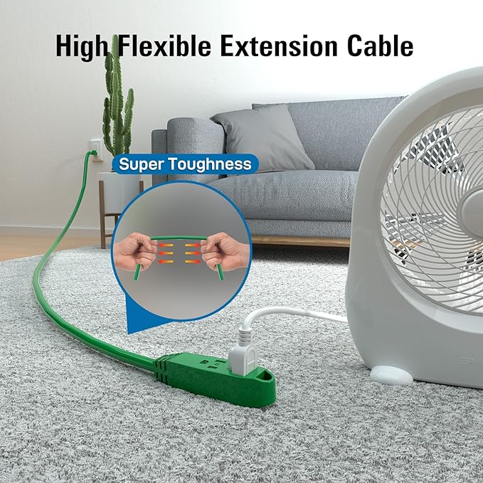 K KASONIC - 12-Feet 3 Outlet Extension Cord, UL Listed, 16/3 SJTW 3-Wire Grounded, 13 Amp 125 V 1625 Watts, Multi-Outlet Indoor/Outdoor Use, Green