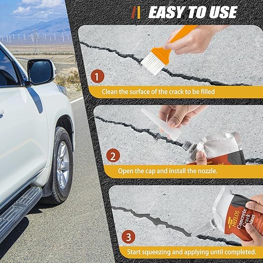 Concrete Crack Filler and Sealant,3Pack Quick Drying Cement Crack Filler Waterproof Repair Sealant, Weather Resistant Concrete Sealer Outdoor Caulking Glue for Cement-Based Driveway, Sidewalk(Grey)