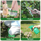 Gardening Tools 10-Piece Heavy Duty Stainless Steel Hand Tools with Durable Garden Tools Storage Tote,Rust-Proof Garden Tool Set, Ideal Gardening Gifts for Women Yellow Floral Pattern Design