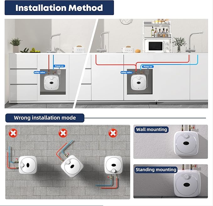 YALICE Electric Tank Water Heater, 4 Gallons Under Sink Instant Hot Water Heaters, 1500W, 110-120V, Electric Mini Tank Water Heater Compact Design for RV, Kitchen, Food Truck, Wall or Floor Mounted