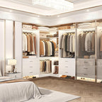 Aheaplus Closet System Closet Organizer, Wood Closet Organizer System, Walk-in Closet or Small Closets Wardrobe, Clothes Rack with Hanging Rods, 4FT Closets, Set of 2, White