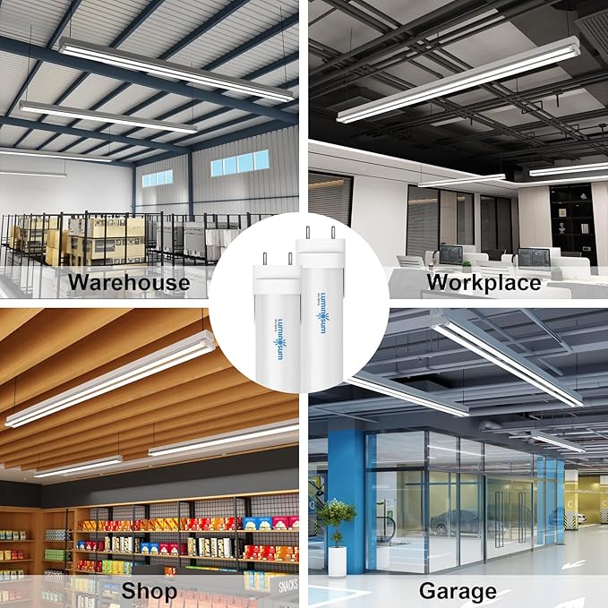 T8 LED Tube Light Bulbs 4 Foot 20W 40W Equivalent, 6000K Cool White 2000LM, T8 T10 T12 Fluorescent Replacement, Dual-end Powered Ballast Bypass, Frosted Cover ETL Listed for Garage 10-Pack