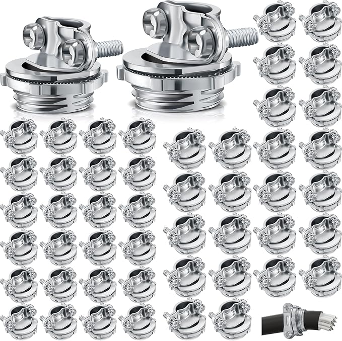 Blulu 50 Pcs Cable Connectors, Clamp Type Cable Connectors Conduit Clamp for Electric Wires Metallic Conduit Protect Cables Silver Zinc(3/4 Inch, 1/2 Inch)