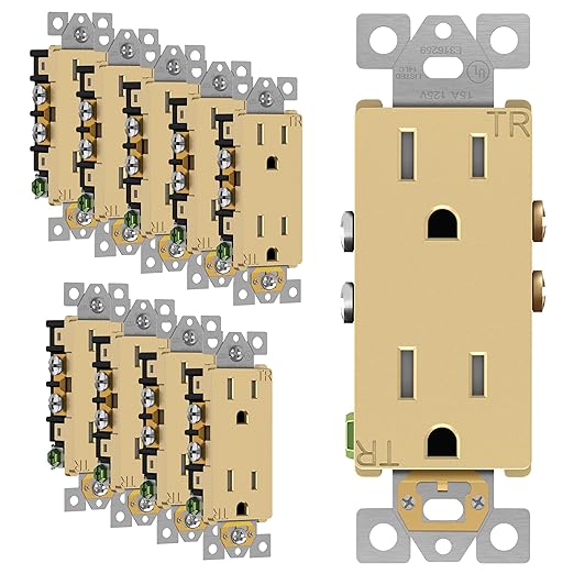 ENERLITES Elite Series Decorator Receptacle Outlet Child Safe Tamper-Resistant, Gloss Finish, Self-Grounding, 2-Pole, Residential Grade, 15A 125V, UL Listed, 61501-TR-GD-10PCS, Gold (10 Pack)