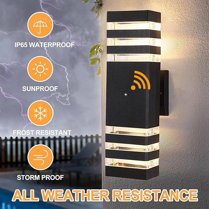 Dusk to Dawn Outdoor Wall Lights 1 Pack, IP65 Waterproof Modern Exterior Light Fixture, 3000K Warm White 3-Layer Up and Down Outdoor Wall Sconce for House Front Porch Garage